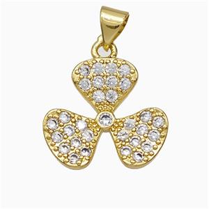 Copper Clover Pendant Pave Zirconia Gold Plated, approx 17mm [FD21467]