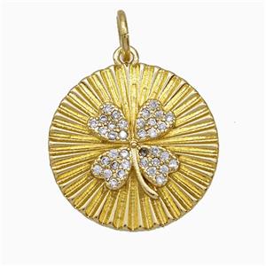 Copper Clover Pendant Pave Zirconia Gold Plated, approx 19.5mm [FD21468]