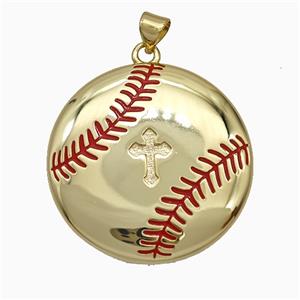 Baseball Charms Copper Pendant Red Enamel Sports Gold Plated, approx 30mm [FD21474]