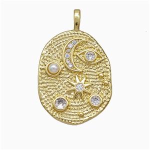 Copper Moon Star Pendant Pave Zirconia Dye Gold Plated, approx 20-25mm [FD21475]