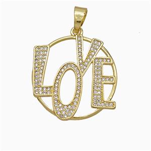 Copper LOVE Pendant Pave Micropave Zirconia Gold Plated, approx 24-25mm [FD21476]