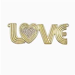Copper LOVE Pendant Pave Micropave Zirconia 2loops Gold Plated, approx 15-40mm [FD21477]
