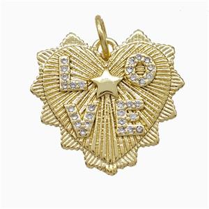 Copper Heart Pendant Pave Zirconia LOVE Gold Plated, approx 21mm [FD21479]