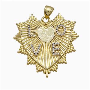 Copper Heart Pendant Pave Zirconia LOVE Gold Plated, approx 30mm [FD21481]