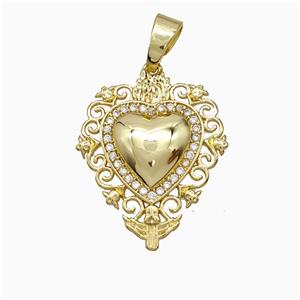 Copper Heart Pendant Pave Zirconia Gold Plated, approx 20-25mm [FD21487]