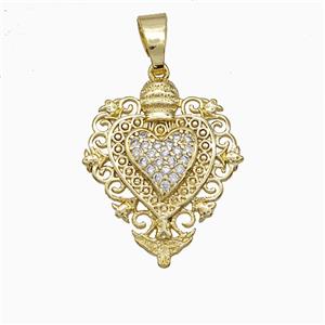 Copper Heart Pendant Pave Zirconia Gold Plated, approx 20-25mm [FD21488]