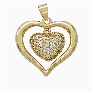 Copper Heart Pendant Pave Zirconia Gold Plated, approx 16mm, 27mm [FD21491]
