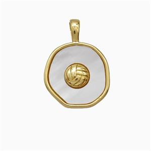 Copper Circle Pendant Pave Shell Gold Plated, approx 14mm [FD21494]