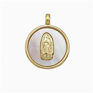 Jesus Charms Copper Circle Pendant Pave Shell Gold Plated, approx 15mm [FD21495]