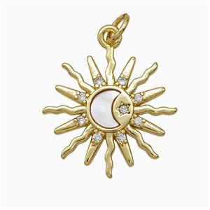 Copper Sun Moon Pendant Pave Zirconia Shell Gold Plated, approx 20mm [FD21496]