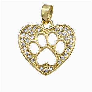 Copper Heart Paws Pendant Pave Zirconia Gold Plated, approx 17.5mm [FD21508]