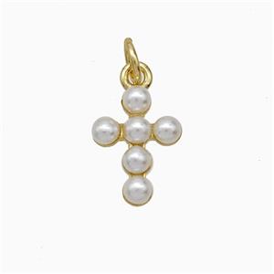 Copper Cross Pendant Pave Pearlized Resin Gold Plated, approx 9-12.5mm [FD21510]