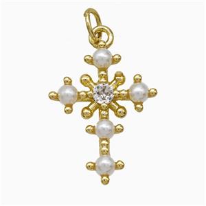 Copper Cross Pendant Pave Pearlized Resin Gold Plated, approx 15-20mm [FD21511]