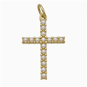 Copper Cross Pendant Pave Pearlized Resin Gold Plated, approx 16-23mm [FD21512]