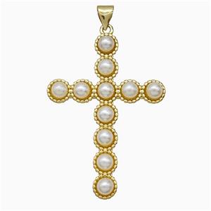 Copper Cross Pendant Pave Pearlized Resin Gold Plated, approx 28-40mm [FD21514]