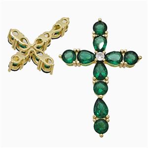 Copper Cross Pendant Pave Green Crystal Glass Gold Plated, approx 27-40mm [FD21516]