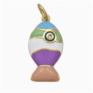Copper Fish Pendant Pave Zirconia Multicolor Enamel Gold Plated, approx 12-20mm [FD21517]