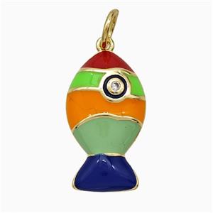 Copper Fish Pendant Pave Zirconia Multicolor Enamel Gold Plated, approx 12-20mm [FD21518]