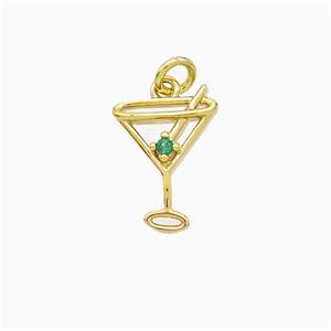 Martini Drink Glass Cup Charms Copper Pendant Pave Zirconia Gold Plated, approx 9-12mm [FD21530]