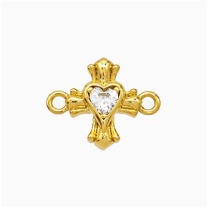 Copper Heart Cross Connector Pave Zirconia Gold Plated, approx 12mm [FD21532]
