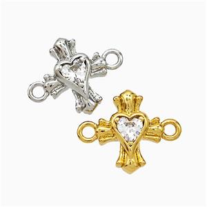 Copper Heart Cross Connector Pave Zirconia Mixed, approx 12mm [FD21533]