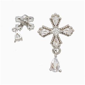 Copper Cross Pendant Pave Zirconia Platinum Plated, approx 4-6mm, 12mm [FD21534]