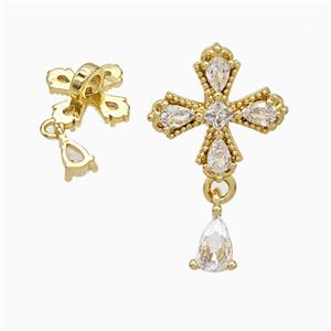 Copper Cross Pendant Pave Zirconia Gold Plated, approx 4-6mm, 12mm [FD21535]