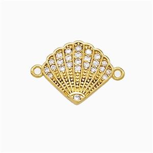 Copper Scallop Shell Connector Pave Zirconia Gold Plated, approx 12.5-14mm [FD21538]