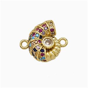 Spiral Shell Charms Copper Connector Micropave Zirconia Gold Plated, approx 11-14mm [FD21542]