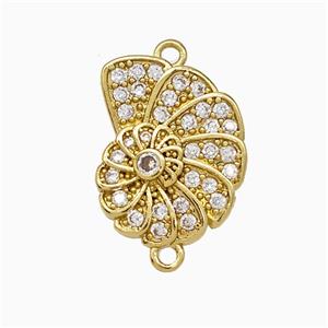 Copper Spiral Shell Connector Pave Zirconia Gold Plated, approx 12.5-16mm [FD21546]