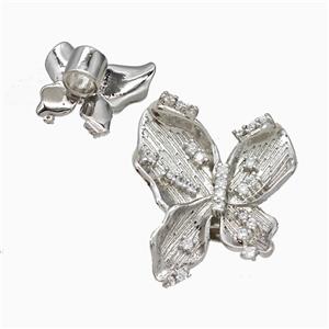 Copper Butterfly Beads Pave Zirconia Large Hole Platinum Plated, approx 18-21mm, 5mm hole [FD21550]