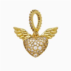 Copper Heart Angel Wings Pendant Micropave Zirconia Gold Plated, approx 14-19mm, 8-10mm [FD21553]