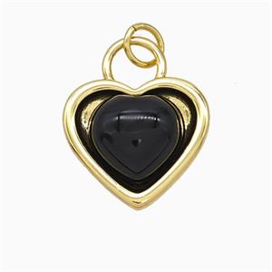 Copper Heart Pendant Pave Black Obsidian Gold Plated, approx 16mm [FD21556]