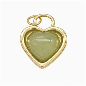 Copper Heart Pendant Pave Green Jade Gold Plated, approx 16mm [FD21557]