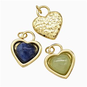 Copper Heart Pendant Pave Gemstone Gold Plated Mixed, approx 16mm [FD21559]