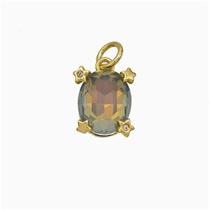 Crystal Glass Oval Pendant Copper Gold Plated, approx 8-10mm [FD21562]