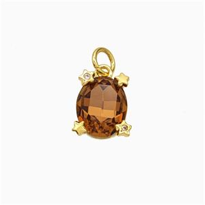 Orange Crystal Glass Oval Pendant Copper Gold Plated, approx 8-10mm [FD21563]