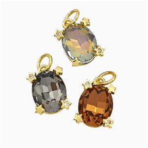 Crystal Glass Oval Pendant Copper Gold Plated Mixed, approx 8-10mm [FD21564]