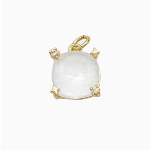 White Crystal Glass Square Pendant Copper Gold Plated, approx 10mm [FD21565]