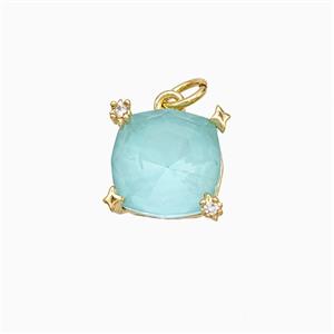 Teal Crystal Glass Square Pendant Copper Gold Plated, approx 10mm [FD21566]