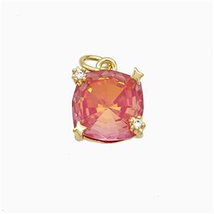 Red Crystal Glass Square Pendant Copper Gold Plated, approx 10mm [FD21567]