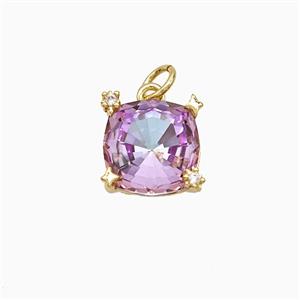 Fuchsia Crystal Glass Square Pendant Copper Gold Plated, approx 10mm [FD21568]