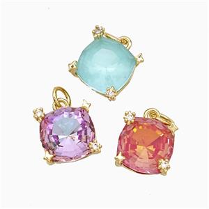 Crystal Glass Square Pendant Copper Gold Plated Mixed, approx 10mm [FD21569]