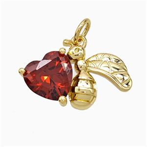 Copper Bumblebee Pendant Pave Red Crystal Glass Heart Gold Plated, approx 11-19mm [FD21570]