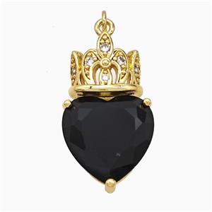 Copper Crown Heart Pendant Pave Black Crystal Glass Gold Plated, approx 18-30mm [FD21574]