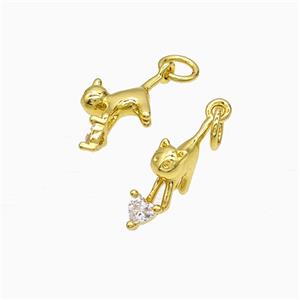 Copper Cat Pendant Pave Zirconia Gold Plated, approx 10-15mm [FD21578]