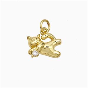 Copper Cat Pendant Pave Zirconia Gold Plated, approx 9-12mm [FD21579]