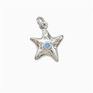 Copper Starfish Pendant Pave Zirconia Platinum Plated, approx 11-12mm [FD21586]