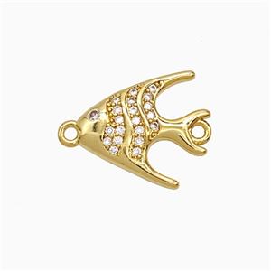 Copper Fish Connector Pave Zirconia Gold Plated, approx 13-15mm [FD21589]