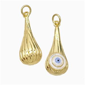 Copper Teardrop Pendant With Evil Eye Enamel Gold Plated, approx 9.5-21mm [FD21597]